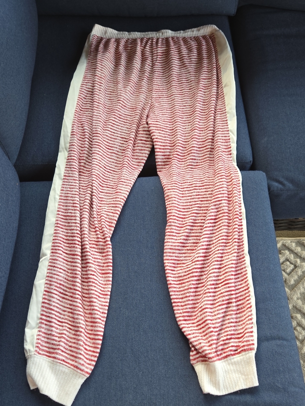 Abercrombie & Fitch Red/White PJ Jogger Pants Stripe Women M Cozy Pockets Lounge - Picture 9 of 9